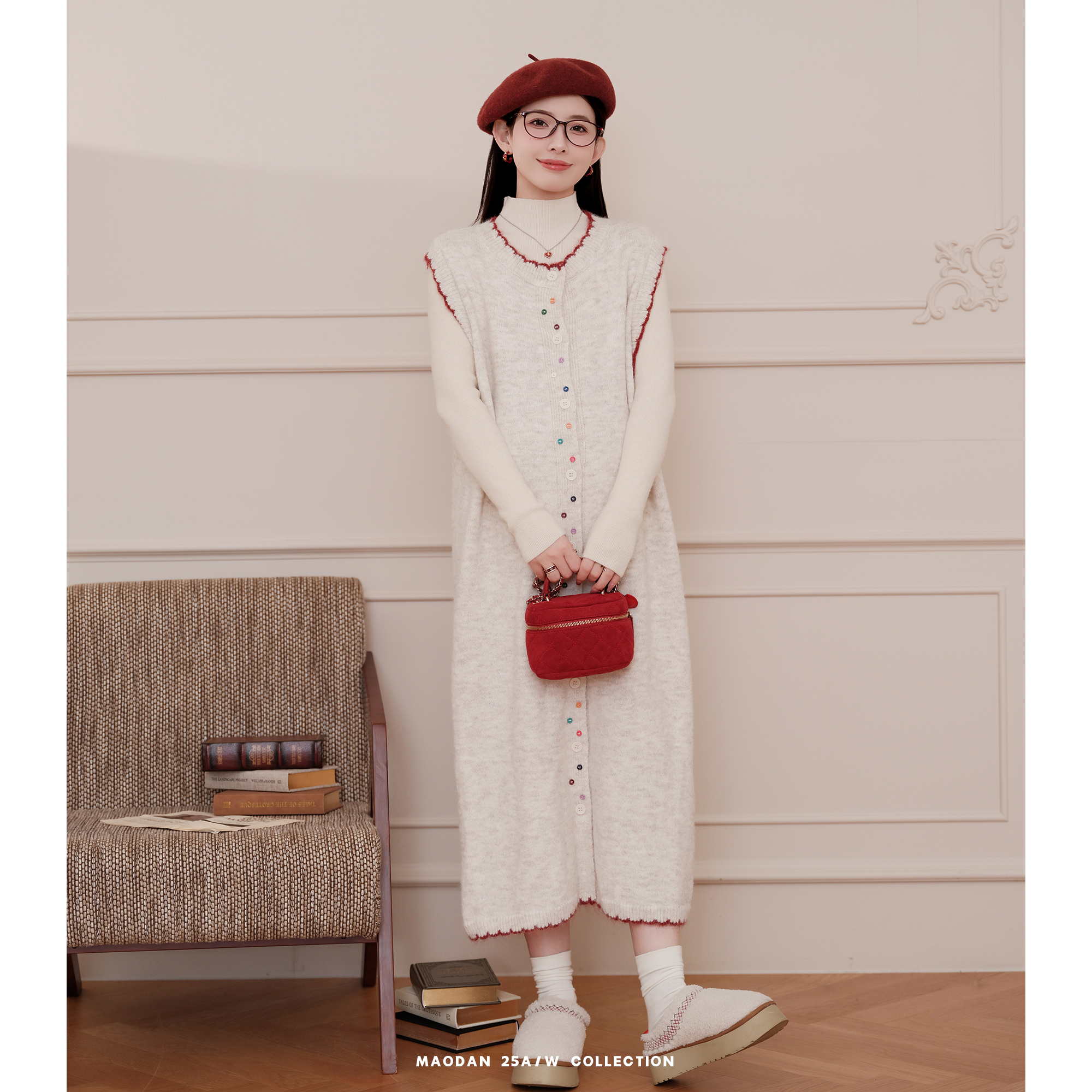 猫单【彩糖暖橘】【羊毛】娜娜的孕期穿搭孕妇套装秋冬气质背心裙