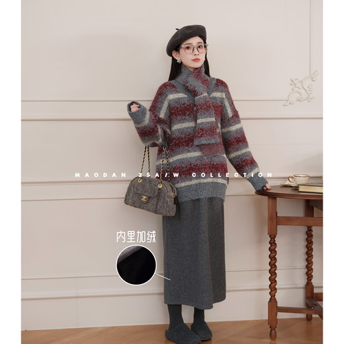 猫单【太妃拿铁】【羊毛】娜娜孕妇装冬季毛衣围巾加绒裤子三件套