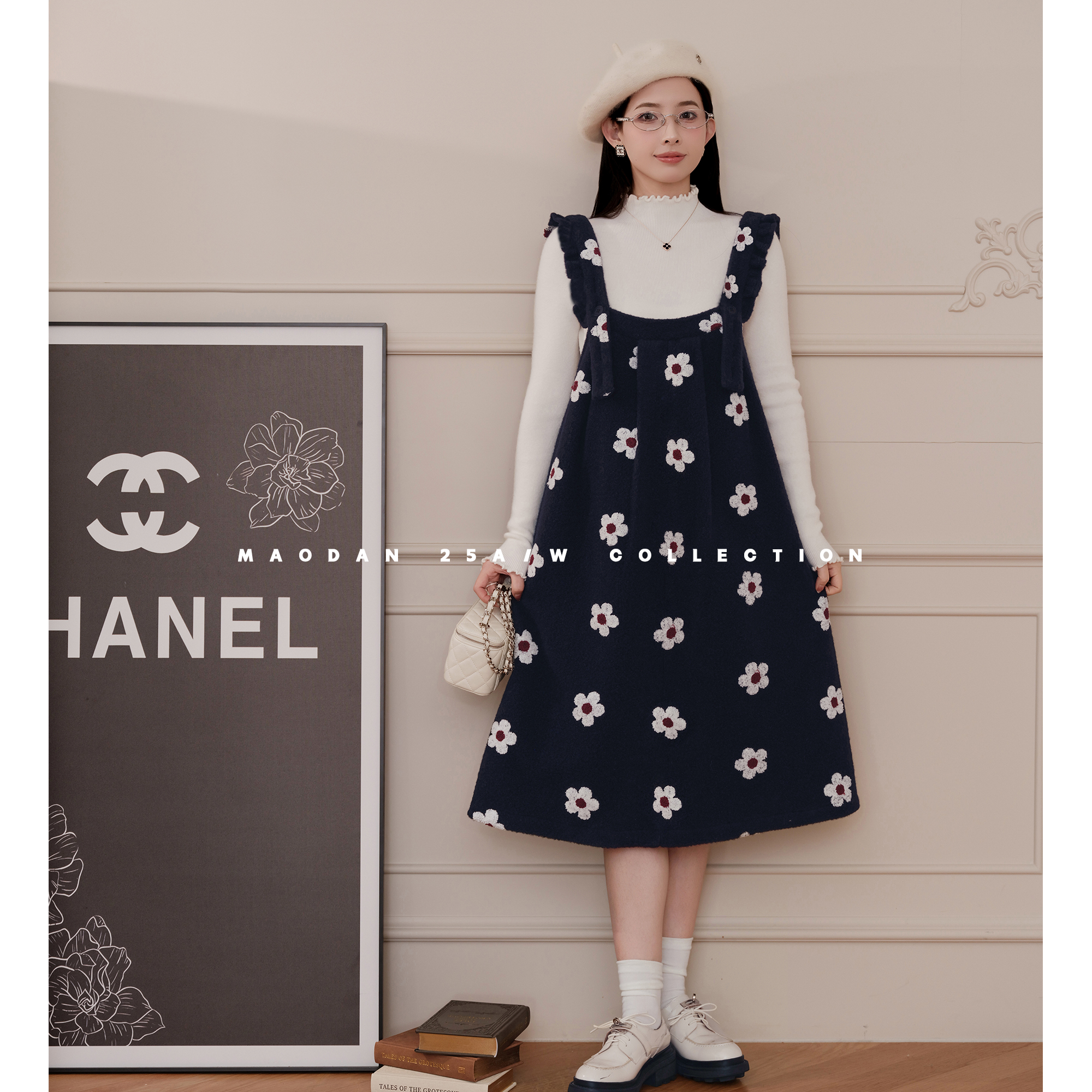 猫单【蓝曼花朵】娜娜的孕期穿搭孕妇装秋冬新品文艺风背心裙套装