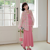 孕期穿搭孕妇连衣裙新款 娜娜 夏季 高弹长款 猫单 套装 恋爱粉桃