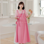 糖扣玫玫 连衣裙套装 娜娜 背带裙方领夏季 孕期穿搭孕妇装 猫单