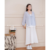 春装 孕妇装 新品 显瘦可哺乳假两件长袖 半裙 猫单 开衫 蓝白风信