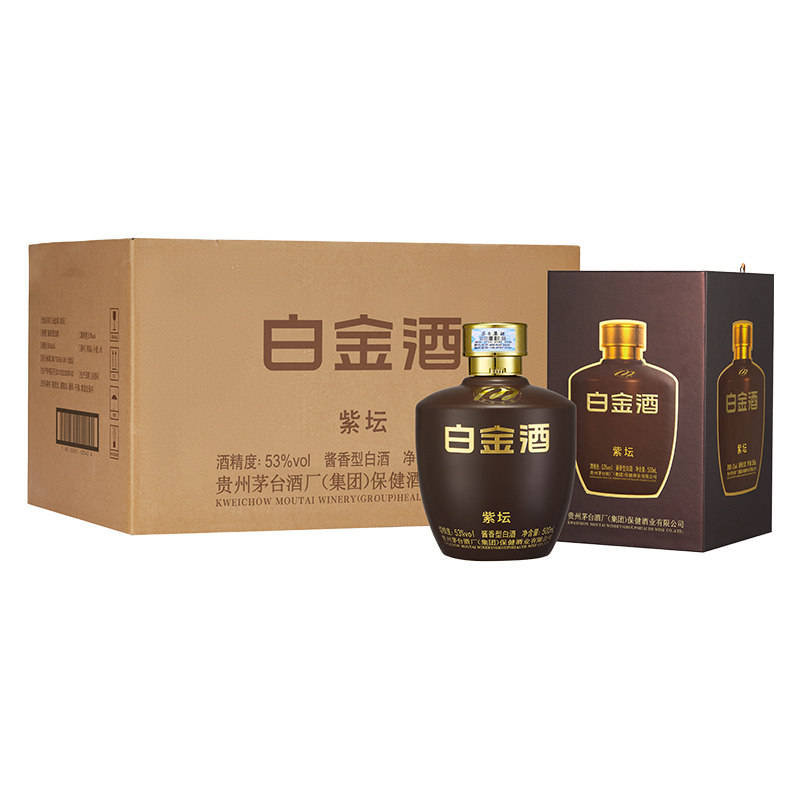 贵州白金酒紫坛酱香型白酒53度500mL*6瓶整箱白金酱酒 纯粮酿造