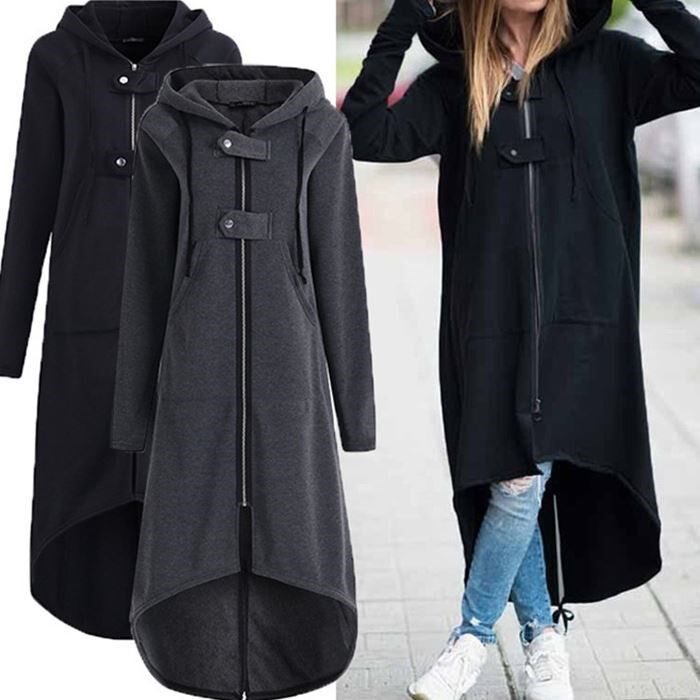 S-5XL连帽拉链长款女风衣 women dust coat ladies long coat