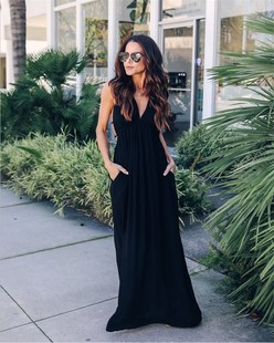 eless Beach Dress for Female V-Neck Split Cute Style Dresses