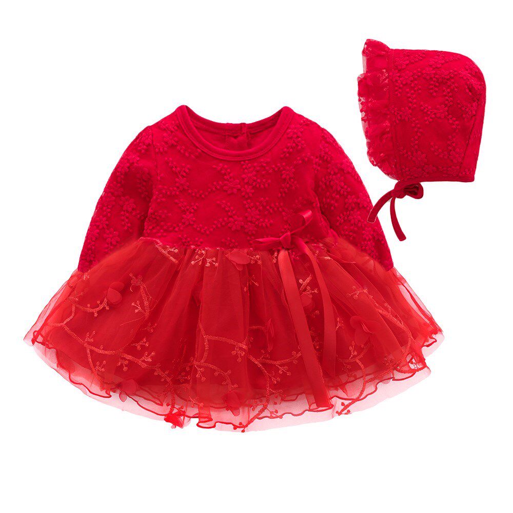 Baby red Long sleeve lace dresses Newborn take picture dress