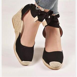 Sandals, female round head, wedges, hemp ropeSandals, female