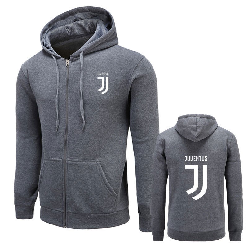 Juventus logo printed sweater zipper fleece hooded men's