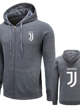 Juventus logo printed sweater zipper fleece hooded men's