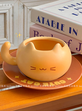 小猫杯碟精致陶瓷ins风猫猫餐具可爱高颜值高级感小盘少女心猫咪