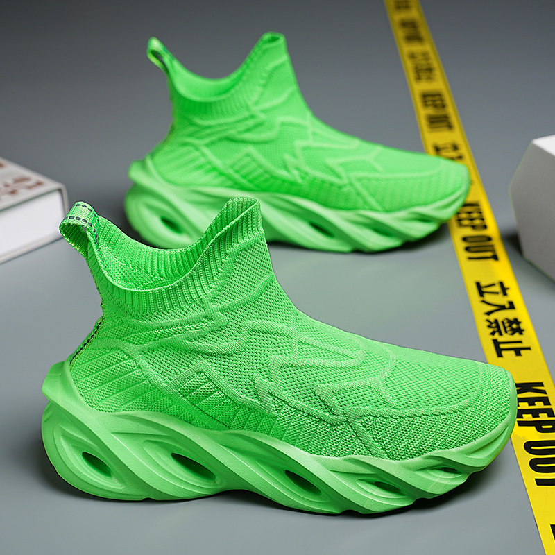 一脚蹬高帮男鞋无鞋带绿色袜子鞋