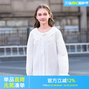 女款白衬衫2026新款女士春装漂亮娃娃领衬衣长袖纯棉早春内搭上衣