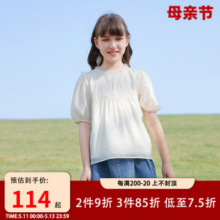 2024新款 夏季 洋气圆领儿童上衣夏款 女童衬衫 大童衬衣童装 蕾丝小衫