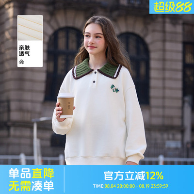女童2026撞色学院风卫衣春季新款