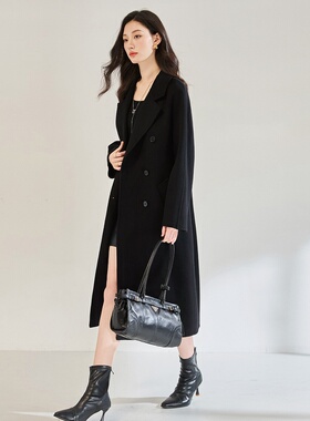 25秋冬新款宽松长毛大衣外套女中长款连肩袖翻领双面呢外套18330