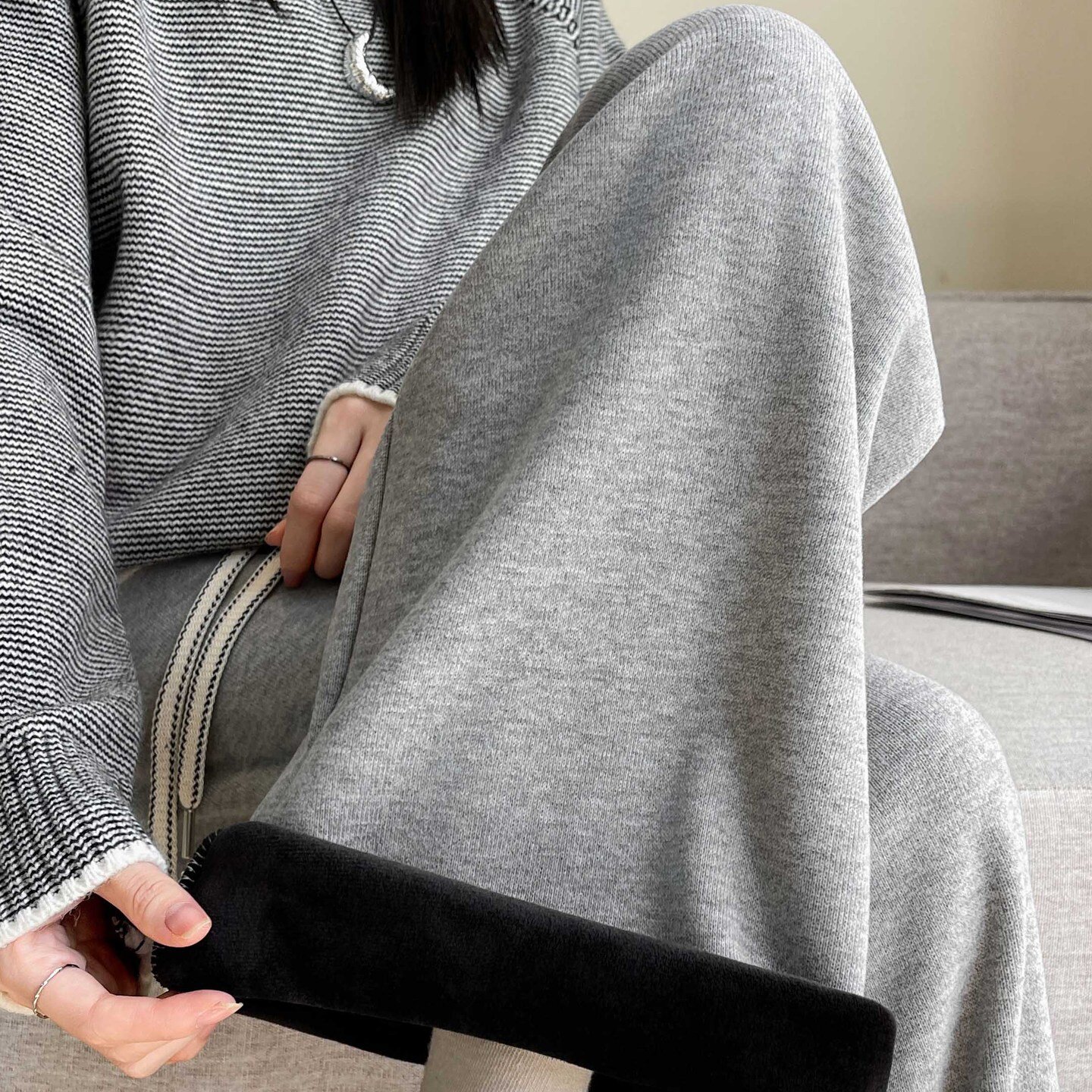 K9116严选糯米裤女秋冬季高腰垂感宽松休闲阔腿裤加绒加厚直筒裤