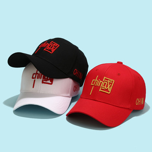 刺绣帽子男夏季红五星中国棒球帽女情侣休闲鸭舌帽遮阳太阳帽百搭