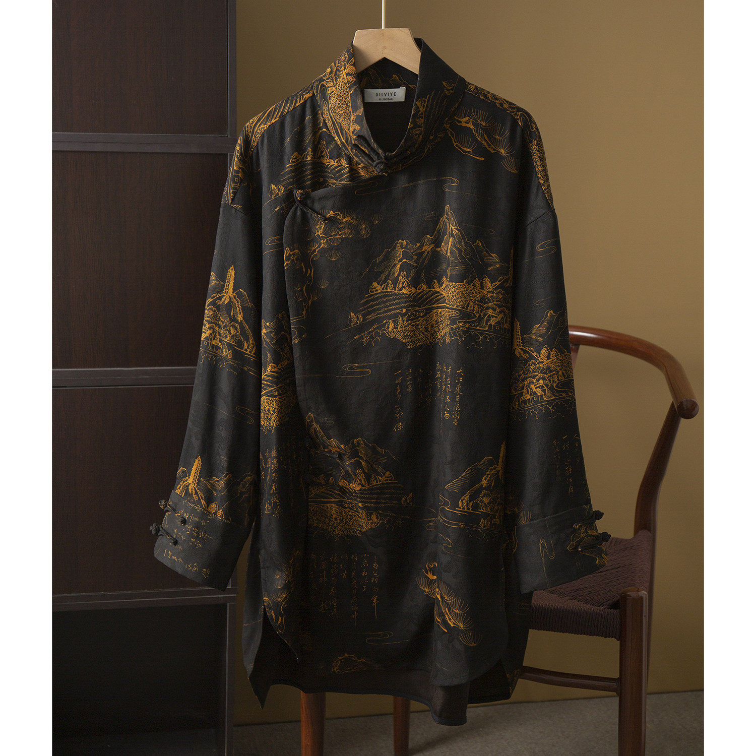 高端100%桑蚕丝香云纱绢纺国风真丝立领衬衫女长袖宽松上衣新中式