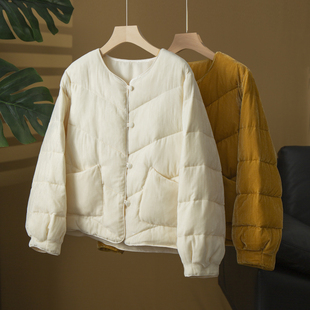 丝艺90白鸭绒新中式丝绒圆领羽绒服宽松短款保暖冬装外套面包服