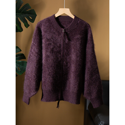 亏清100%纯羊绒衫加厚小山羊绒拉绒开衫双头拉链保暖针织毛衣外套