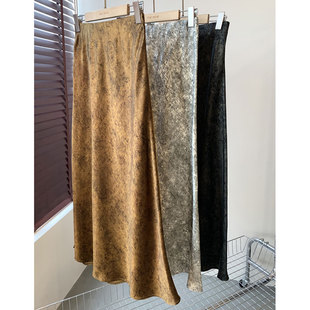 亏清 裙子a字半身裙 醋酸晕染松紧腰鱼尾开衩半裙女高腰显瘦中长款