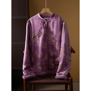 丝艺填充100%桑蚕丝30姆米提花缎水貂毛提花真丝冠乐绉上衣棉服冬