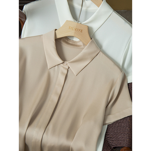 女桑蚕丝顺滑暗门襟通勤气质翻领上衣夏季 衬衫 真丝双乔短袖 丝艺