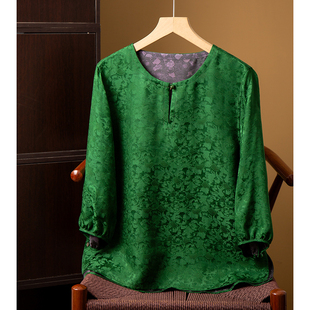 丝艺 双面穿100%桑蚕丝全罗真丝绞萝圆领上衣女国风七分袖小衫春