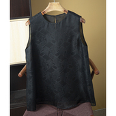 T恤新中式 丝艺 双层真丝欧根纱提花背心女100%桑蚕丝国风无袖 上衣