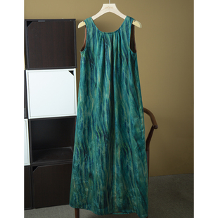 连衣裙夏季 现货 真丝红云纱花萝背心裙女100%桑蚕丝后背开叉无袖