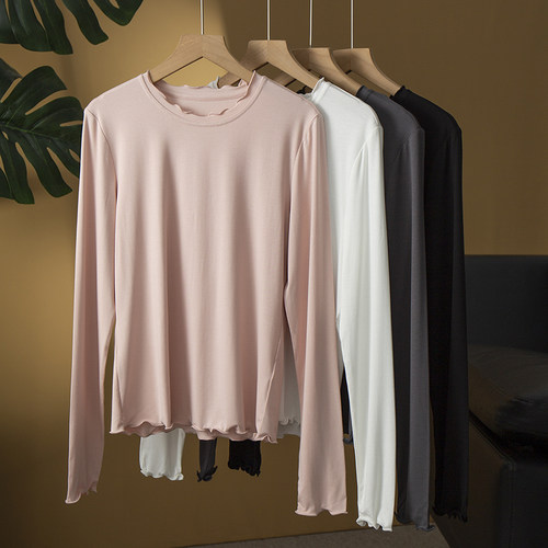 高端免烫不易起球含桑蚕丝木耳边打底衫针织花边上衣女士针织衫秋