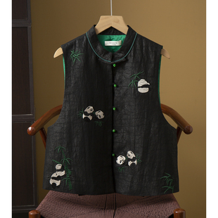 高端 重工刺绣真丝香云纱龟裂纹马甲大簰设计感国风背心春季新款