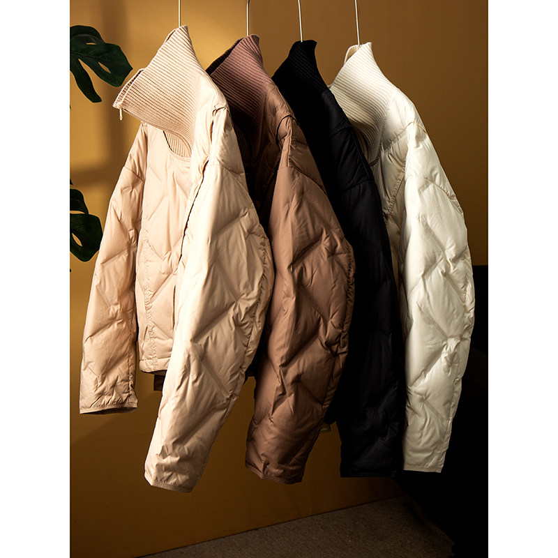亏清 95白鹅绒三防工面料压胶直充鹅绒服毛织立领外套保暖羽绒服