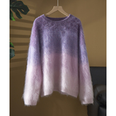 丝艺100纯山羊绒羊绒拉绒渐变色羊绒衫 女针织晕染花纱毛衣毛衫