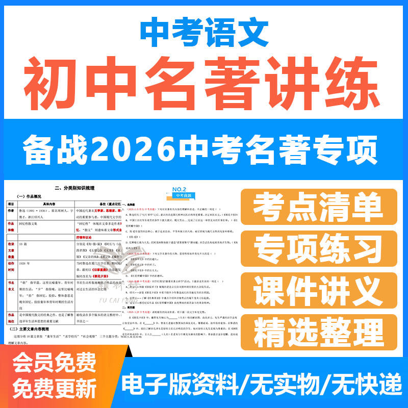 2026初中必读名著十二本知识考点全归纳中考真题专项练习复习讲义课件PPT艾青诗选水浒传简爱红岩林海雪原朝花夕拾西游记电子版图片