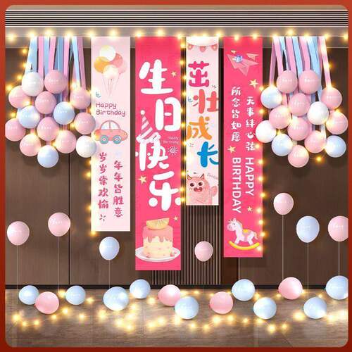 男女孩生日挂布条幅场景布置儿童派对气球装饰背景墙拍照挂饰用品