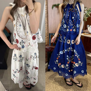 轻奢波西米亚花十字绣重工吊带半身裙套装 2025早秋新款 小众 法式