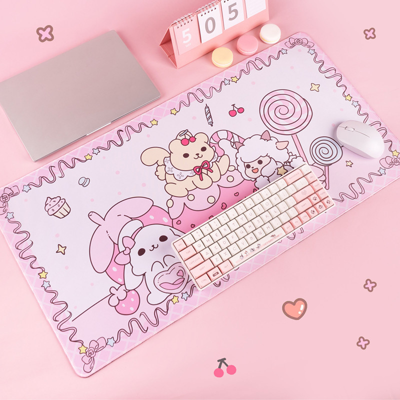 苏烟上*粉色动物派对鼠标垫可爱ins超大办公室桌垫加厚防滑键盘垫