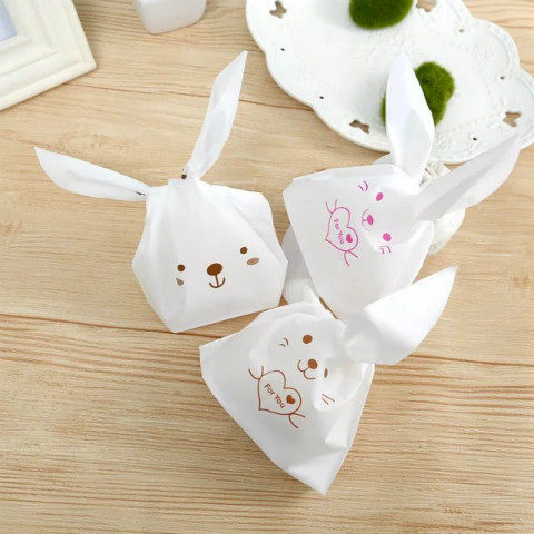 烘培饼干袋可爱长耳朵小兔子糖果袋 喜糖袋 小点心西点袋包装50个