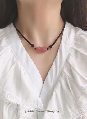 黑曜石貔貅项链女款锁骨