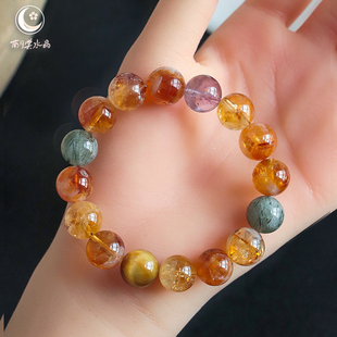 【多宝蕴吉】天然黄水晶塔晶手链女金虎眼事业财运绿发晶手串