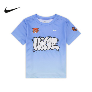 NIKE耐克夏DRI-FIT幼童速干短袖上衣印花休闲T恤针织衫JA0960-100