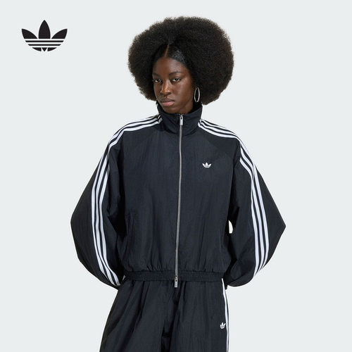 adidas阿迪达斯三叶草漏斗领运动宽松早春薄外套女梭织夹克KY5045