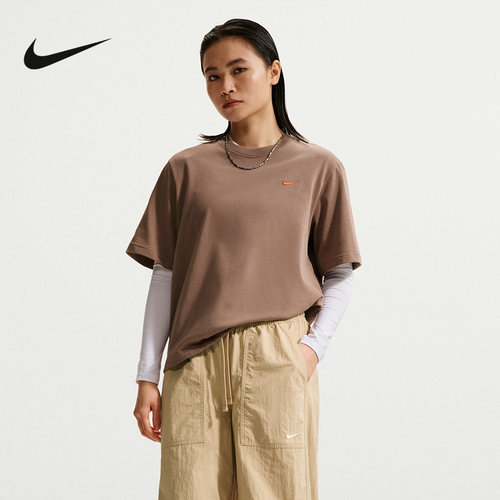 NIKE耐克女子T恤夏季新款背部图案休闲宽松短袖针织衫 IR7589-214