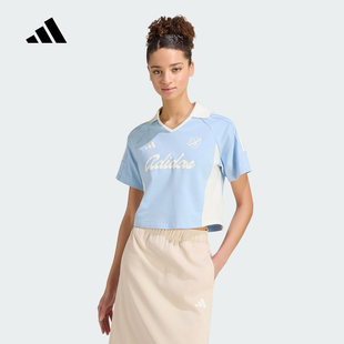 adidas阿迪达斯2026秋女翻领休闲POLO衫复古短款短袖T恤 KT2783