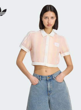 adidas阿迪达斯三叶草短袖T恤2026夏女短款露脐POLO衫开衫 KY8140