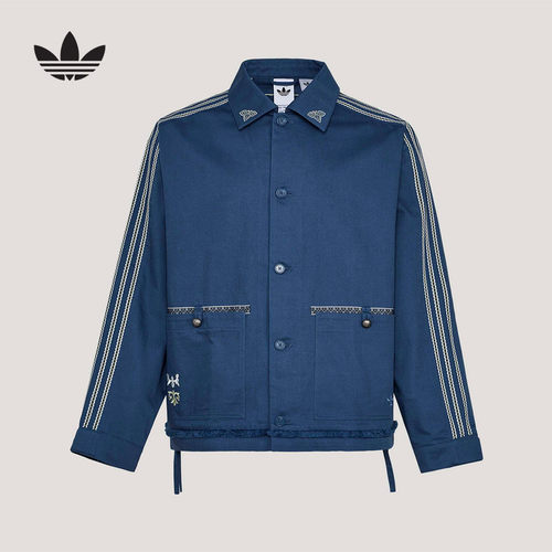 adidas阿迪达斯三叶草棉质运动宽松翻领夹克外套2026春男装KW5674