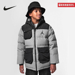 Nike耐克童装羽绒服中长款保暖连帽羽绒夹克舒适休闲FV5800-084