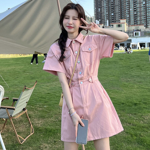 可盐可甜polo领短袖连衣裙女