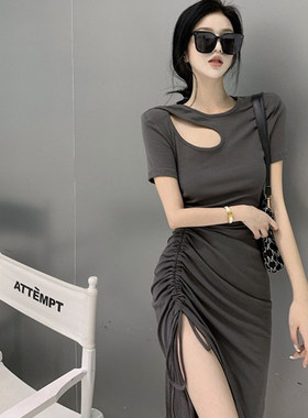 甜辣开叉抽绳高级感连衣裙女